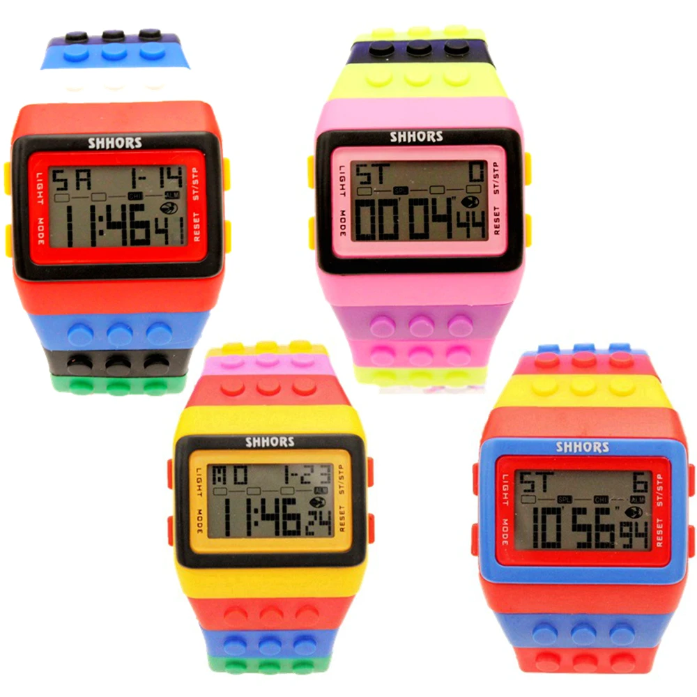 Unisex Rainbow Mens Women Plastic Big Digital Watch Multi-Function Light Up Students Waterproof Alarm DIY Bracelet Watches Clock women watches electronic watch