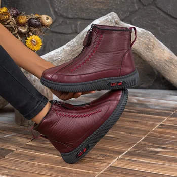 Women's shoes, women's casual shoes, fleece and thickened leather shoes, 2025 waterproof and anti-slip snow boots, free delivery 1
