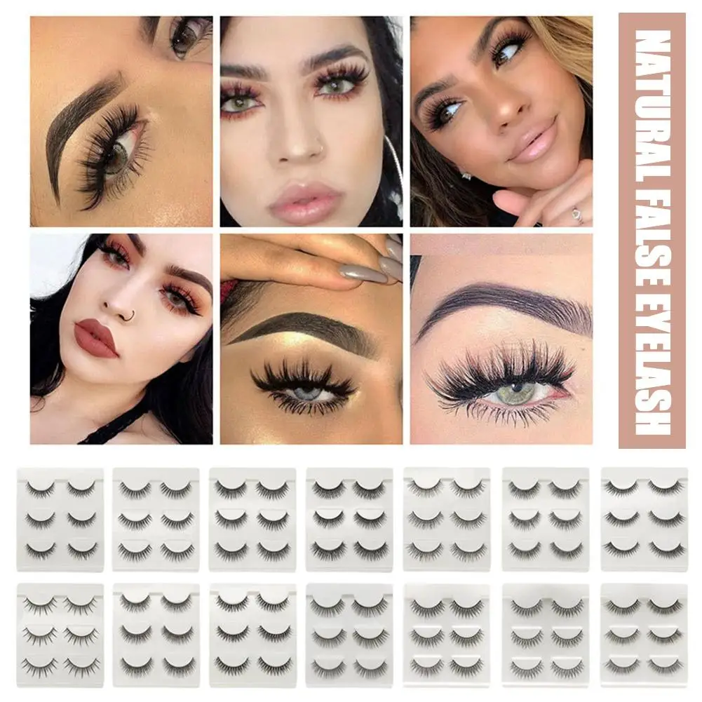 

3 Pairs Natural Long 3D Mink Lashes Soft Short Faux Fake Tool Handmade Extension Lashes Eyelash Cosmetics Makeup Cils O8O7