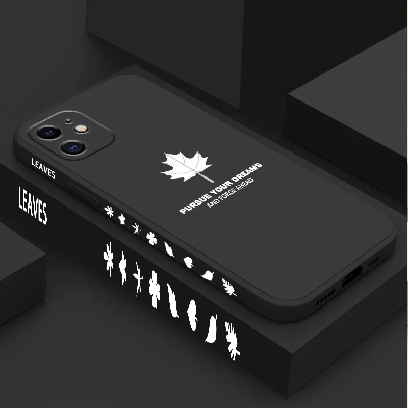Ultra-thin Cute Maple Leaf Square Liquid Silicone Phone Case For iPhone 12 11 Pro SE XS Max XR X 8 7 6 Plus Luxury Lanyard Cover | Мобильные