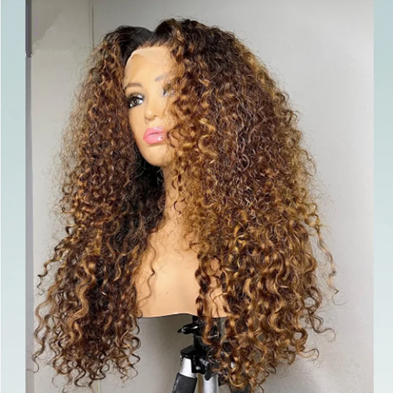 

180Density 26 inch Soft Long Ombre Blonde Kinky Curly Lace Front Wig For Women BabyHair Deep Part Glueless Pre plucked Daily