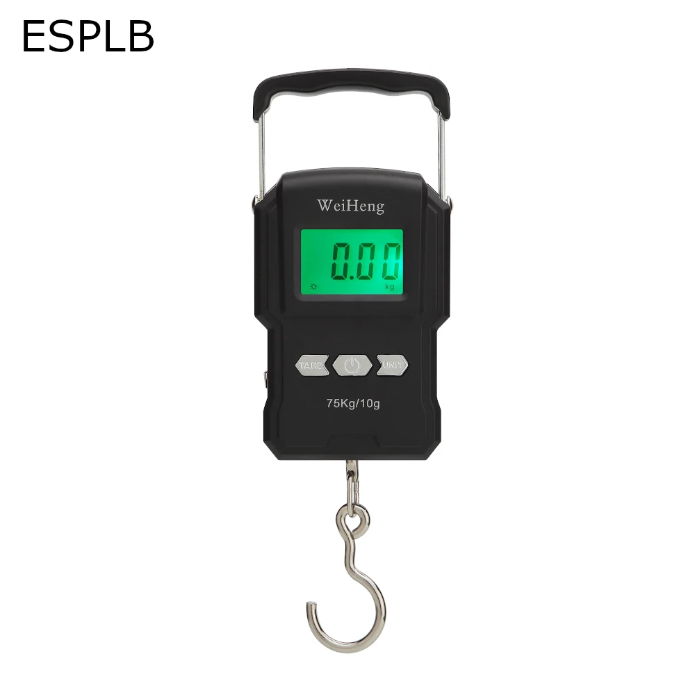 Balance pêche numérique ESPLB 75kg/10g avec mètre ruban intégré - Pèse-électronique portable rétroéclairé