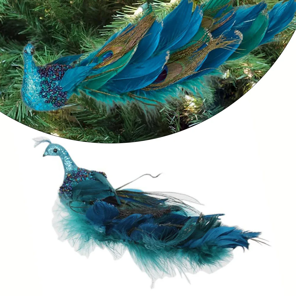 12 Inch Peacock Christmas Ornament Glitter Bird Clip Christmas Ornament  Peacock Turquoise Peacock Christmas-3