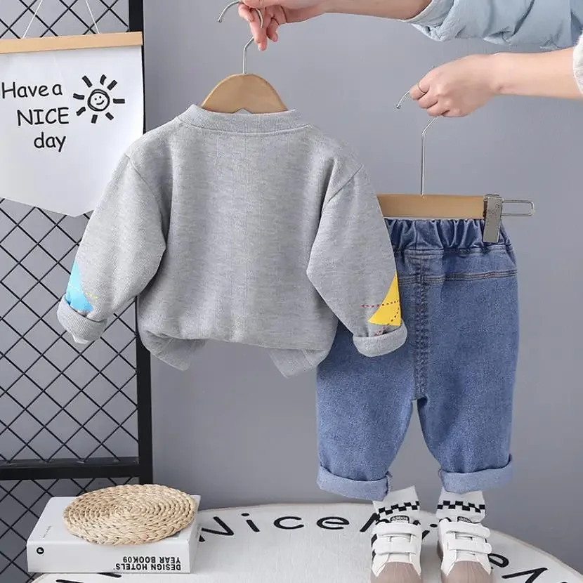 Toddler Boys Sets Korean Style Clothes for Kids Baby Cartoon Cardigan Coat + White T-shirt + Pants Tracksuits Boutique Outfits