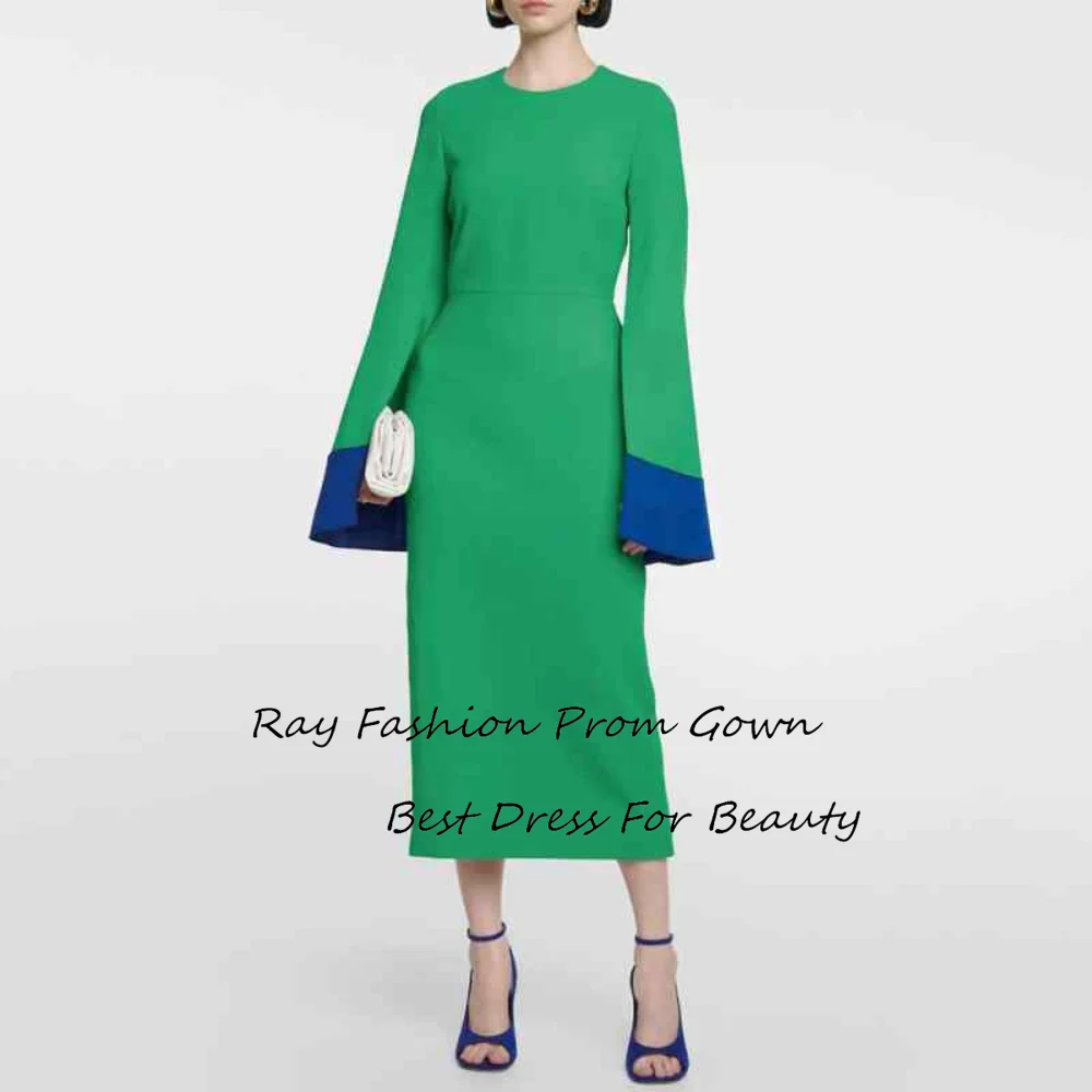 

Ray Fashion Simple A Line Prom Dress O Neck With Long Sleeves Tea Length For Women Formal Occasions فساتين سهرة Saudi Arabia