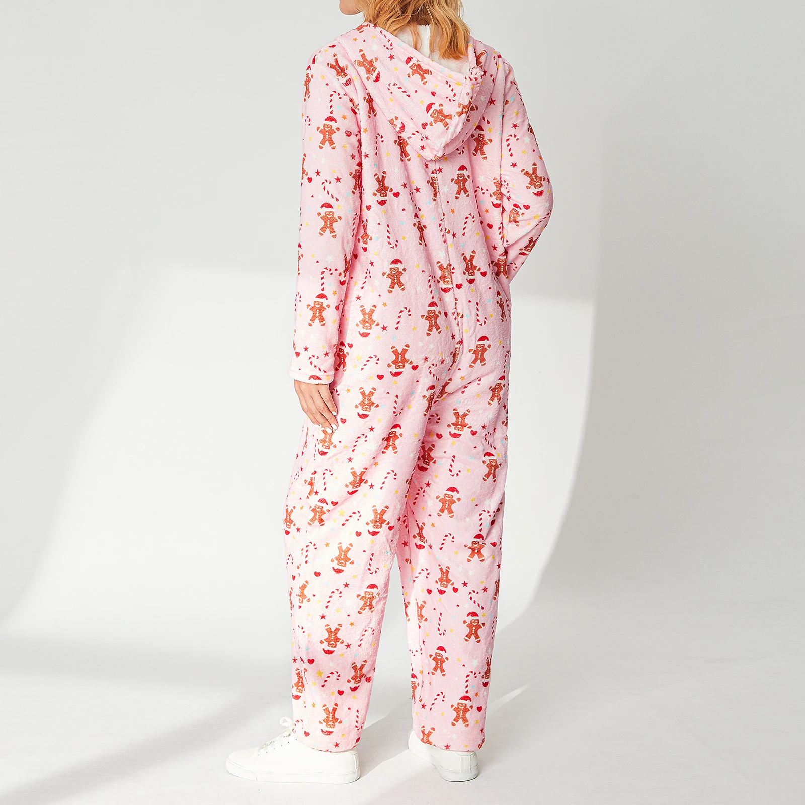 Women Pajama Floral Print Long Sleeve Hooded Jumpsuit Winter Warm Flannel Nightwear Home Wear Clothes with Zipper S/M/L/XL