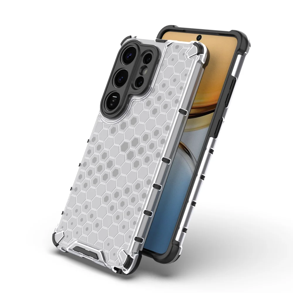 Armor Honeycomb Pattern Transparent Shockproof Phone Case with Military-Grade Protection