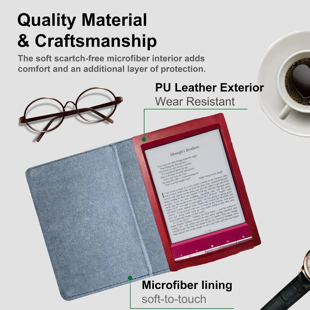 Premium Magnetic Leather E-Reader Case with Soft Folio Cover and Anti-Fall Protection