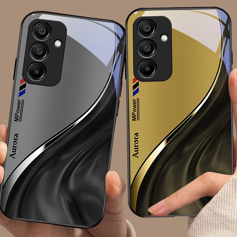 Black Tempered Glass Phone Case with Water Flow Pattern Design