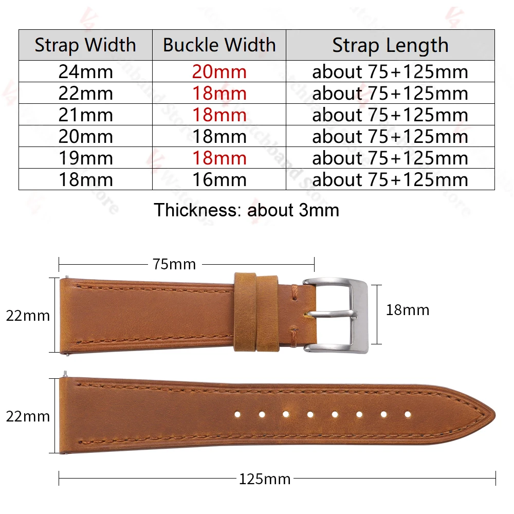 Vintage Retro Genuine Leather Quick Release Watchband - Crazy Horse Watch Bracelet Accessories