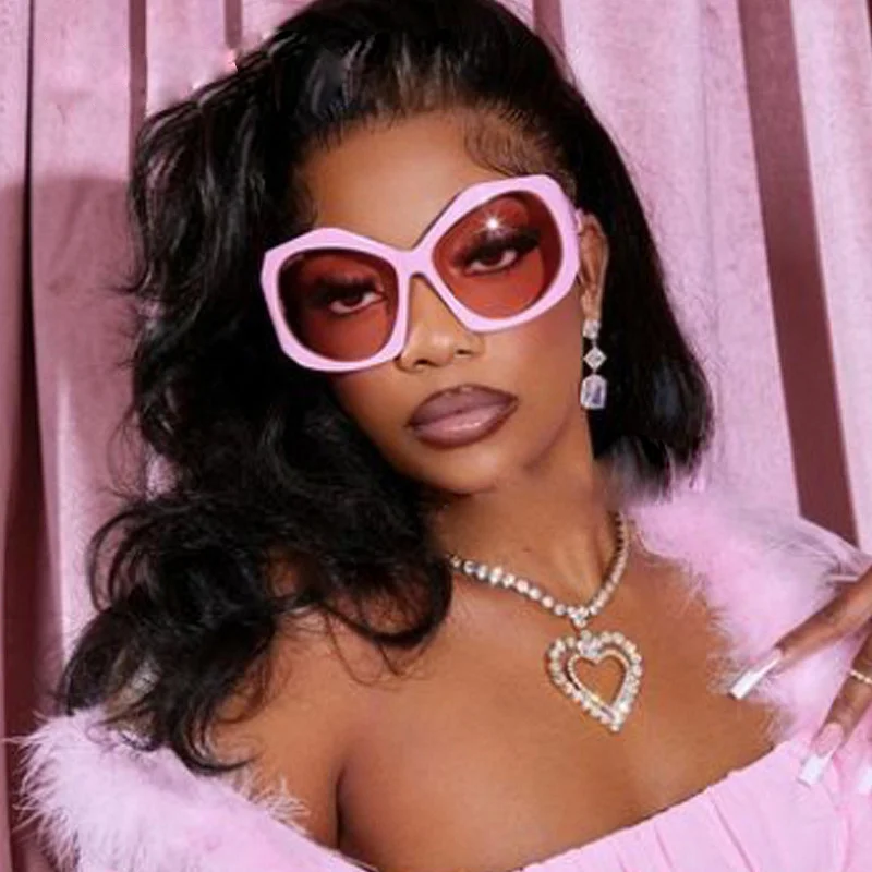 LNFCXI Fashion Oversized Y2K Pink Cat Eye Sunglasses Women Men