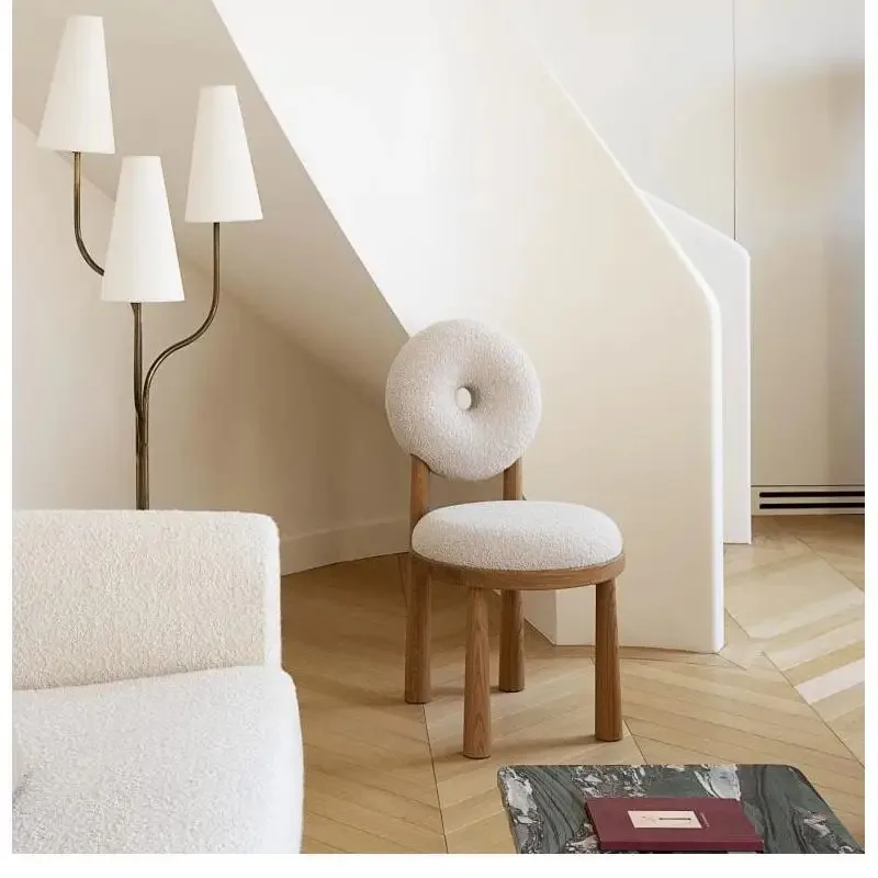 

Nordic Designer Backrest Chair Dressing Chair Household Lamb Velvet Chair Full Solid Wood Dining chairs furniture 가구