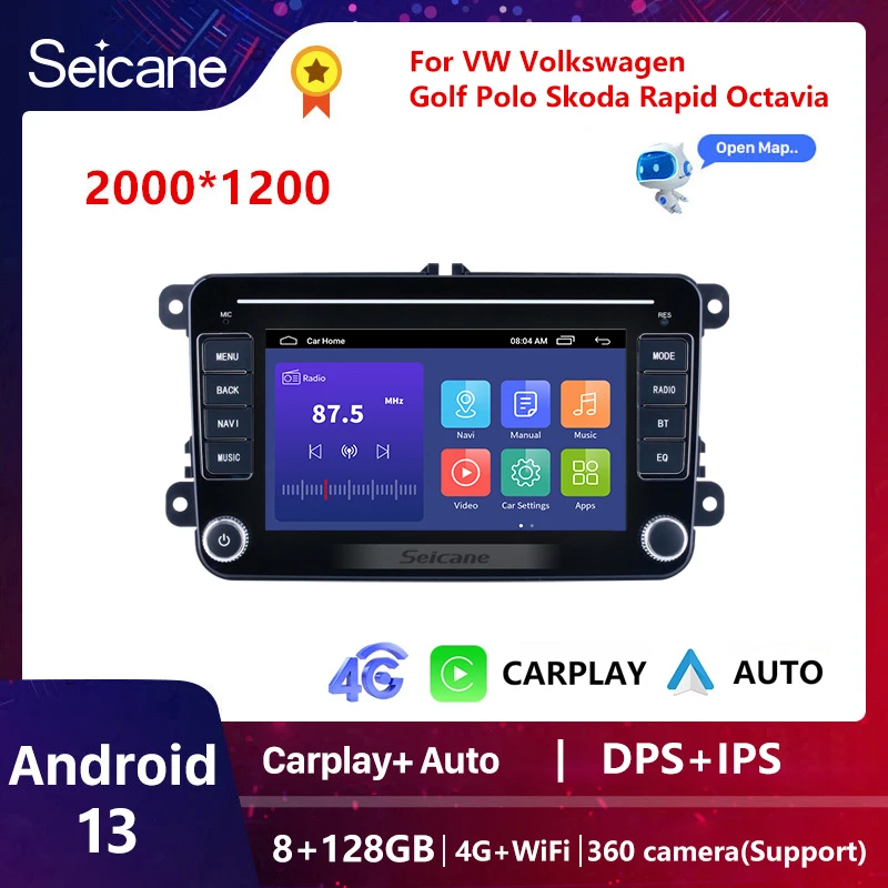 

Seicane Android 13 для VW Volkswagen Golf Polo Skoda телефон Радио Tiguan Passat b7 Jetta 2 Din Carplay Авто GPS радио 128g