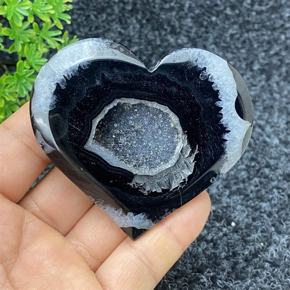 Natural Gemstone Black Agate Crystal Quartz Geode Love