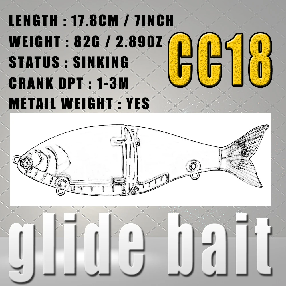 Chan's Huang 17.8CM 82G / 7INCH 2.89OZ Slider Jointed Swim Large Fishing  Lures 3D Eyes Swimbait Sinking Saltwater Glide Bait