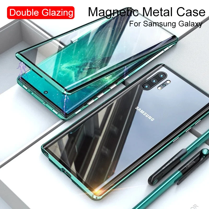 DoubleSided Magnetic Case For Samsung S21 S20 FE S10 S10E S9 Metal Magnet Case For Galaxy A31 A50 A51 A70 A71 Note10 Plus Cover