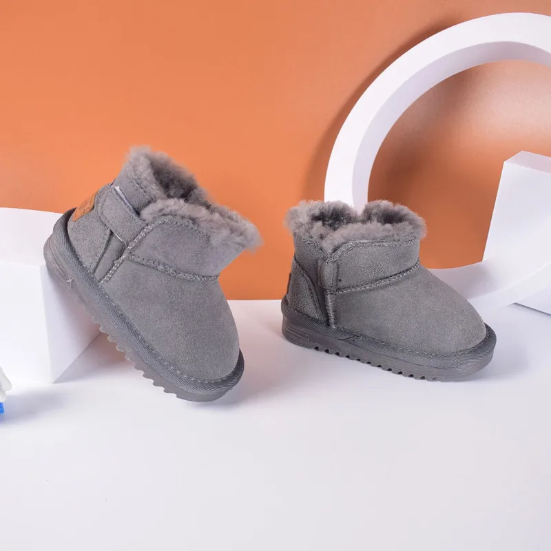 Winter Baby Snow Boots Leather Thick Plush Warm Toddler Kids Shoes Fashion Little Girls Boys Boots EU 15-25