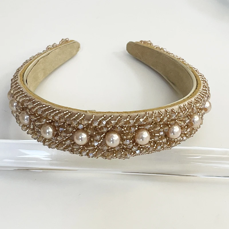 Fasce per capelli barocche fatte a mano con perle e pietre preziose, accessori per capelli fiocchi per capelli con corona di fiori fasce per donne 4-bianco