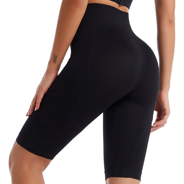 THUNSHION H208209 Seamless High Waist Sports Shorts Casual Women Workout Push Up Leggings Yoga Running Fitness Gym Slim Pants 209-Black