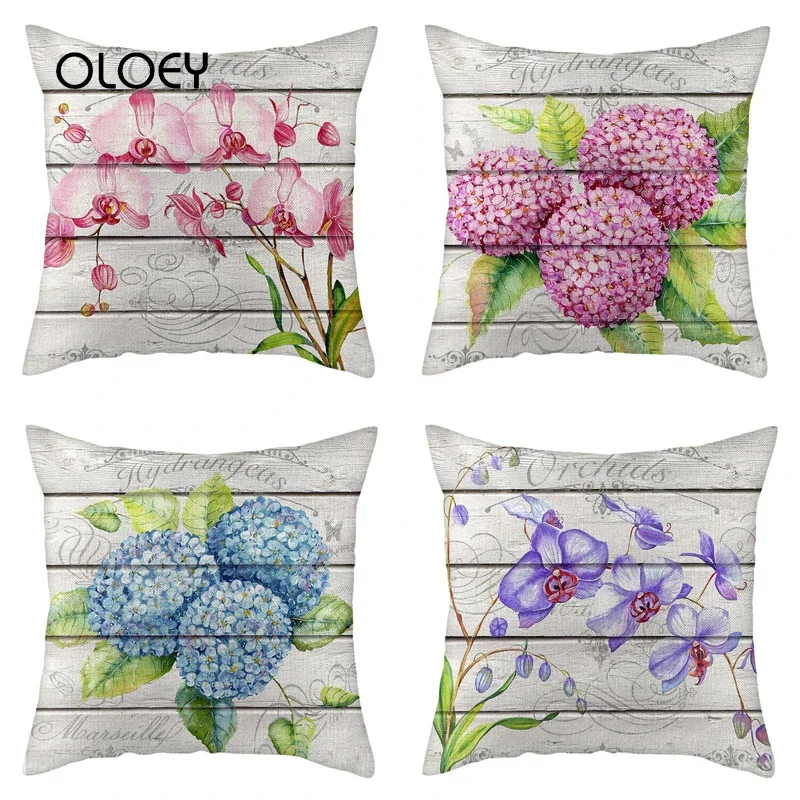 

Plant Pattern Pillowcase Linen Square Pillowcase Bedroom Soft Pillowcase Home Bedroom Hotel Decorative 45 * 45cm. ..