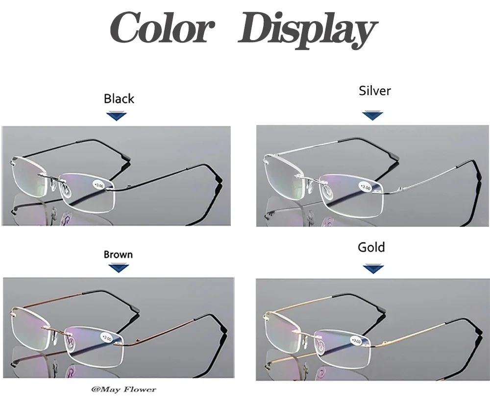 Mai Blume Blau Licht Blockin Ultraleicht Memory Titan Randlose Lesebrille Männer & Frauen Presbyopie Brillen +1,0 +1,5 +2,0 – Detail 2