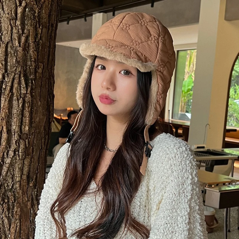 Plush Thicken Women Bomber Hats Winter Earflap Trapper Cap Cycling Windproof Cold Proof Pullover Pilot Hat for Men\'s LeiFeng Hat