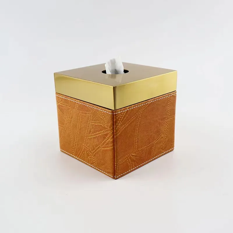 High-end Fashion Lleather Metal Stainless Steel Draw Type Tissue Box Household Living Room Kitchen Restaurant Hotel Draw Box 5