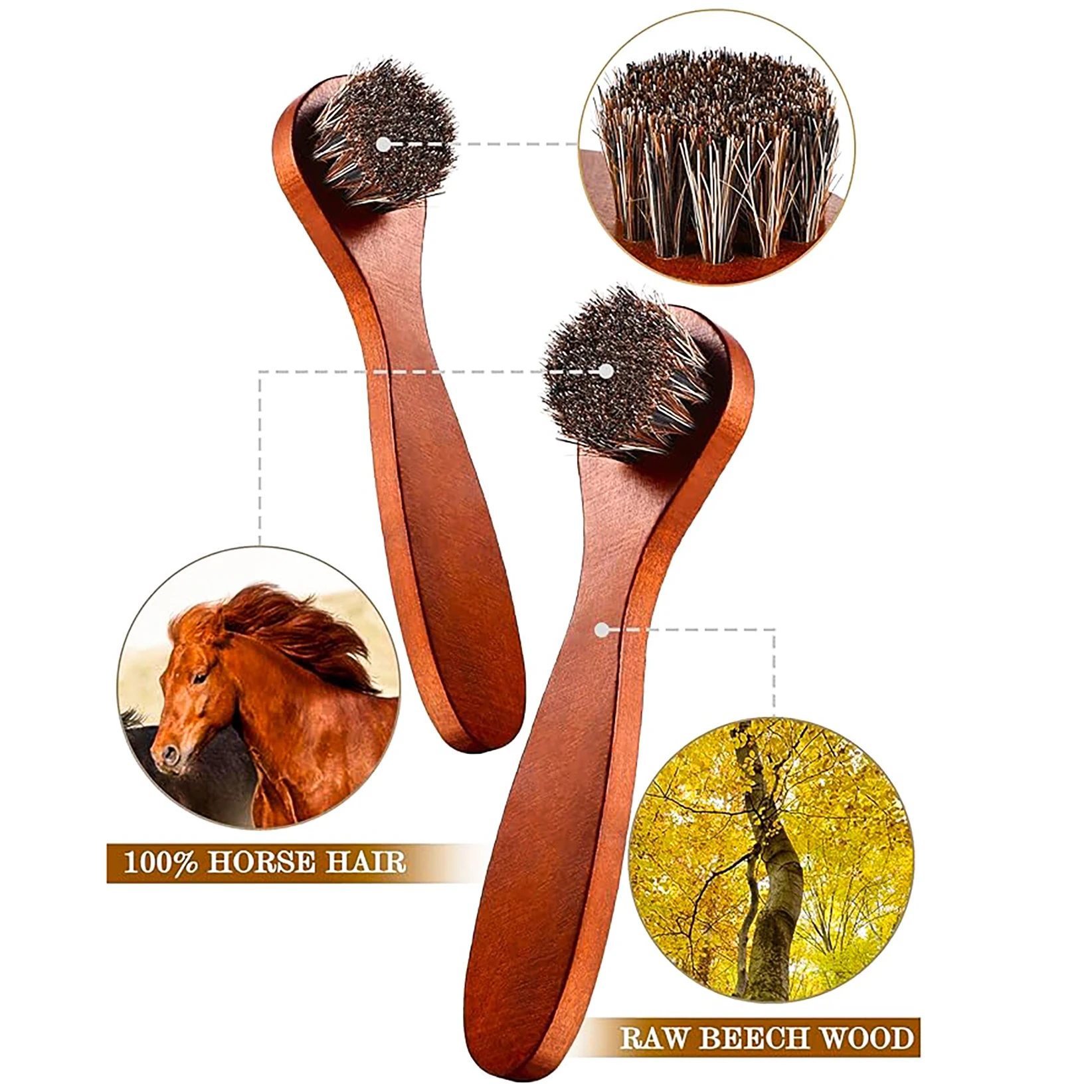 6-piece Horse Hair Shoeshine Brush Set Polishing Applicator Car Interior Detail Cleaning