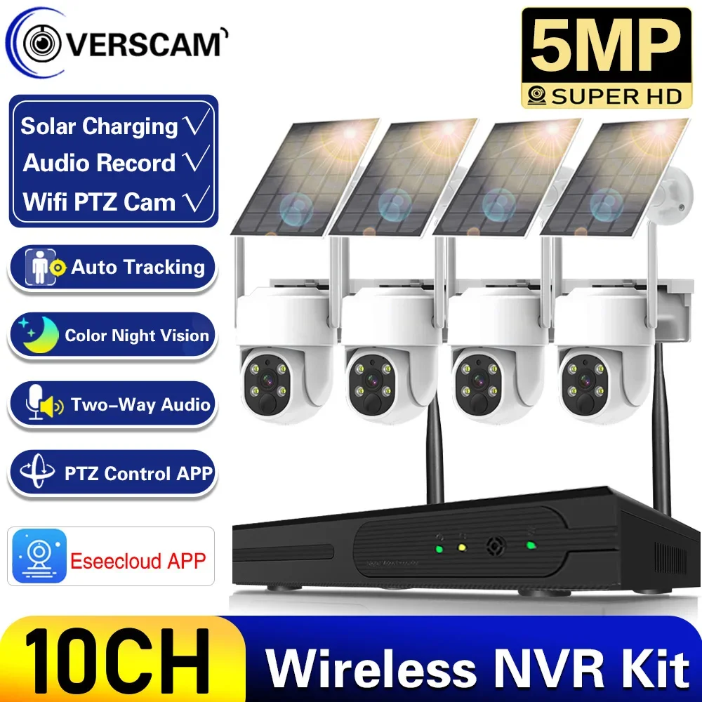 

Wifi Solar PTZ Security Outdoor Camera System 5MP 10CH NVR Kit Two Way Audio Wireless CCTV IP Camera Video Surveillance Kit 8CH