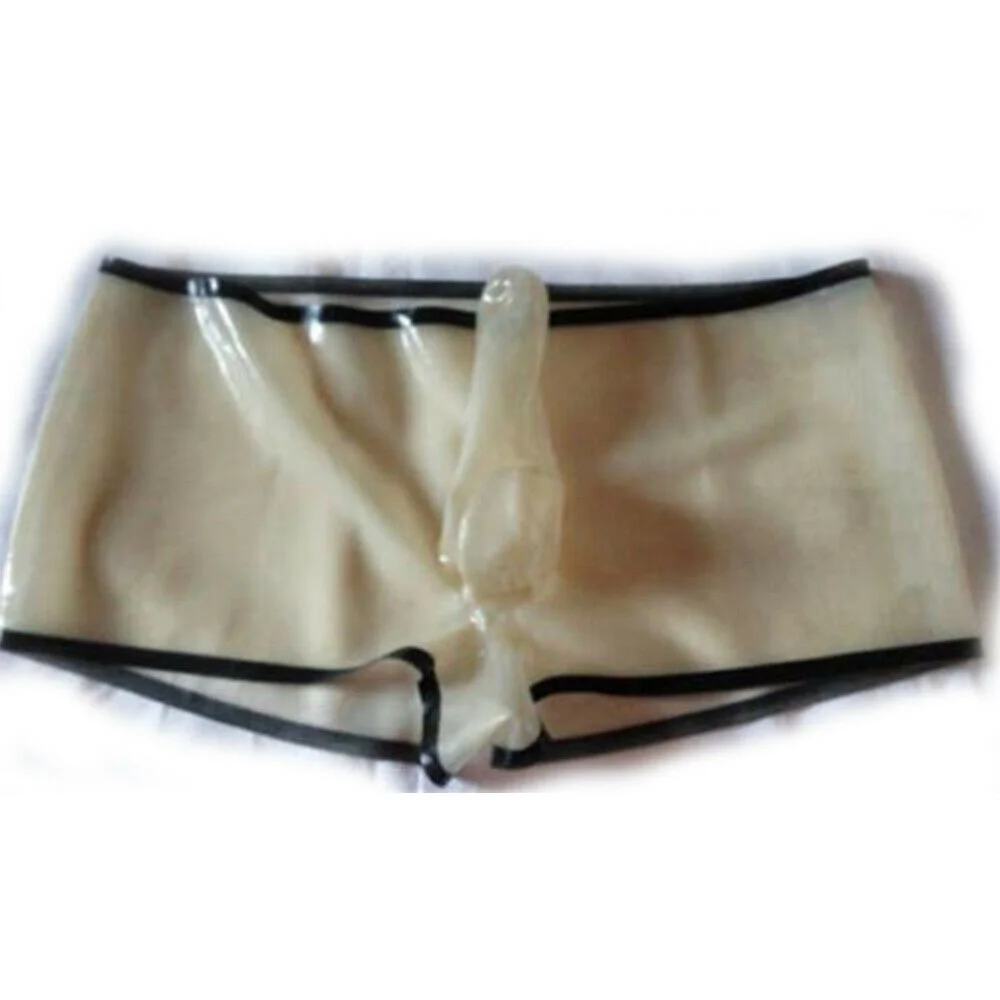Sexy Mens Clear Latex Underwear Shorts with Condom Ball