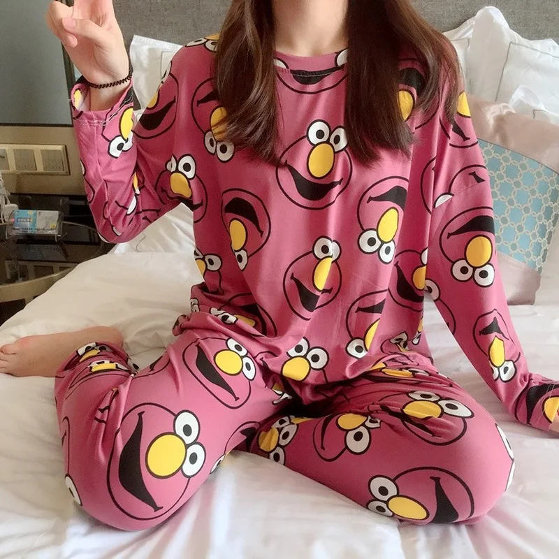 Spring Pajamas Ladies Korean Style Long-sleeved Trousers Home Service Thin Section Women's Loose Large Size Two-piece Suit