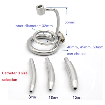 Stainless Steel Male Chastity Devices Cock Cage With Urethral Catheter Penis Lock Cock Ring Sex Toys For Men Chastity Belt 3