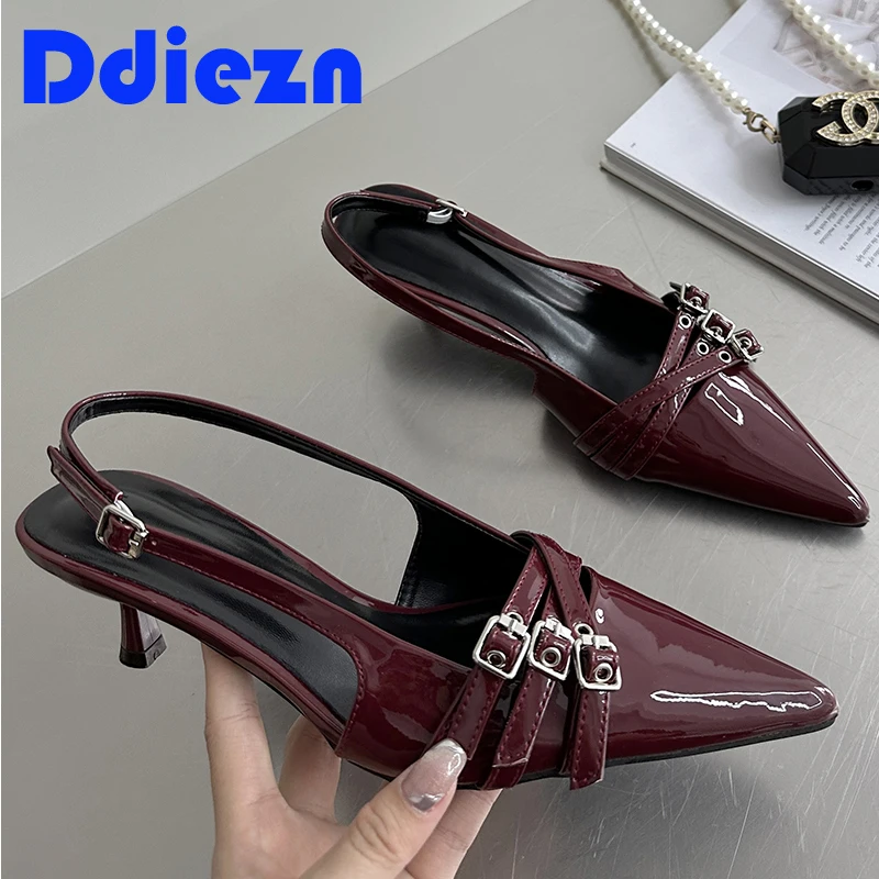 Women High Heels Sandals Spring Summer Pointed Toe Party Footwear Fashion Buckle Strap Pumps