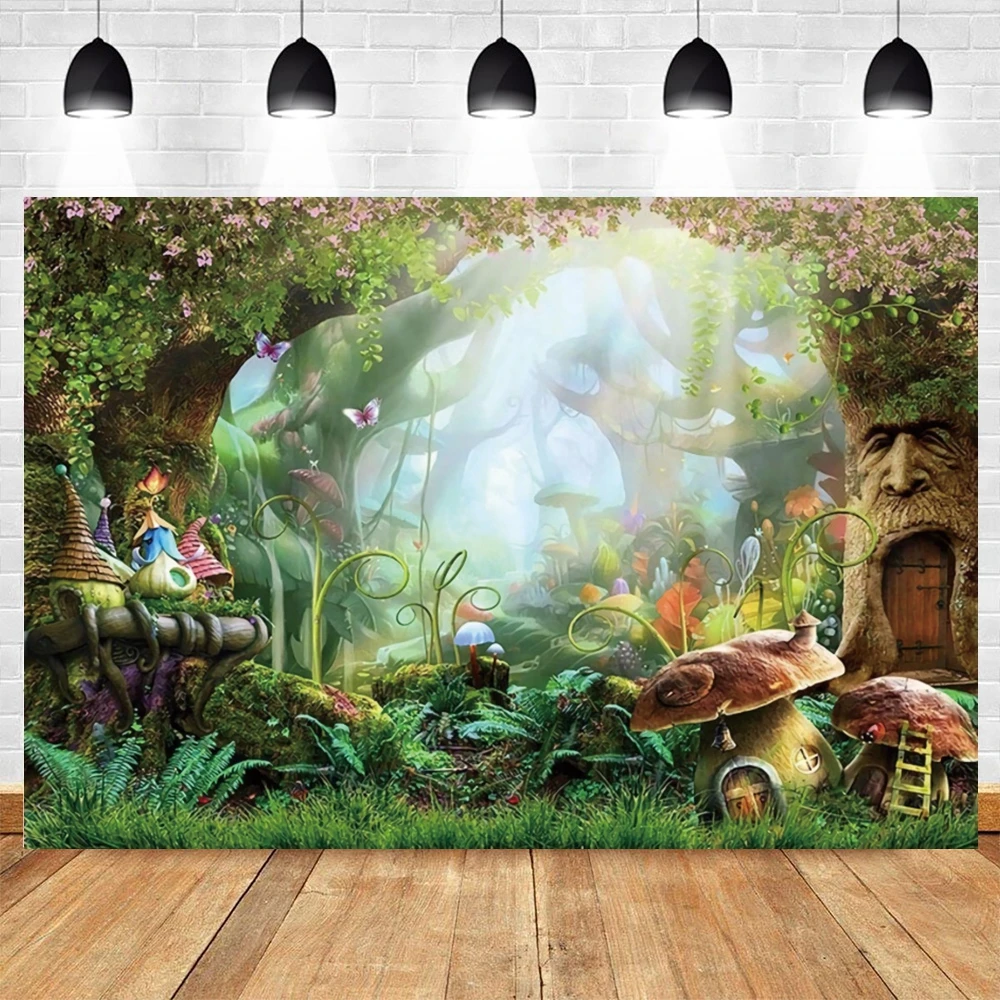 Dreamy Natural Jungle Forest Wonderland Backdrop Fairy Tale Mushroom Baby Birthday Party Photography Background For Photo Studio photo backdrop