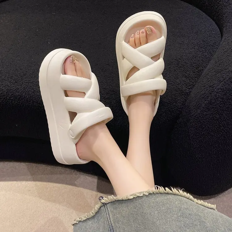 Summer Thick Sole Slide Sandals: Heightened with Crossover for Women - true deals club