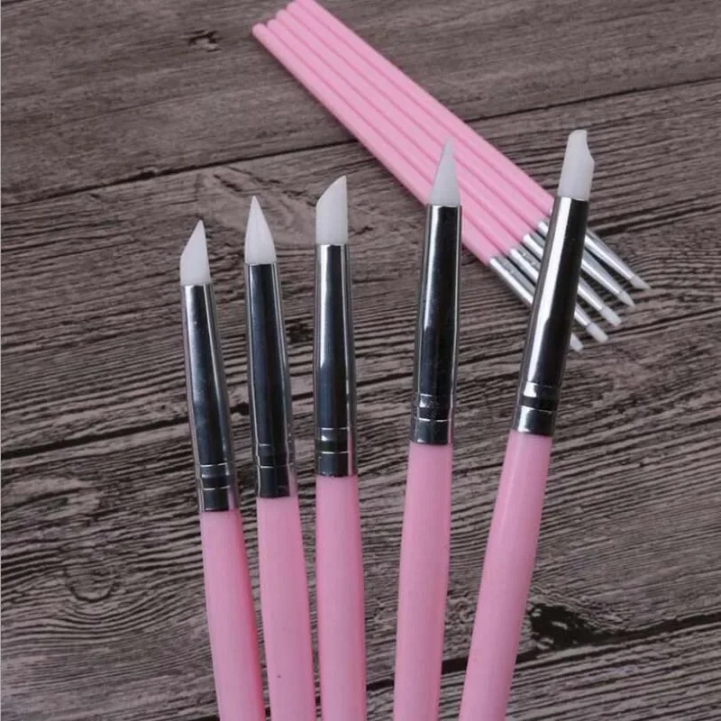 5Pcs/set Leftover Liquid Silicone Pen Nail Art Carving Hollow Soft Head Pen Pottery Clay Tool