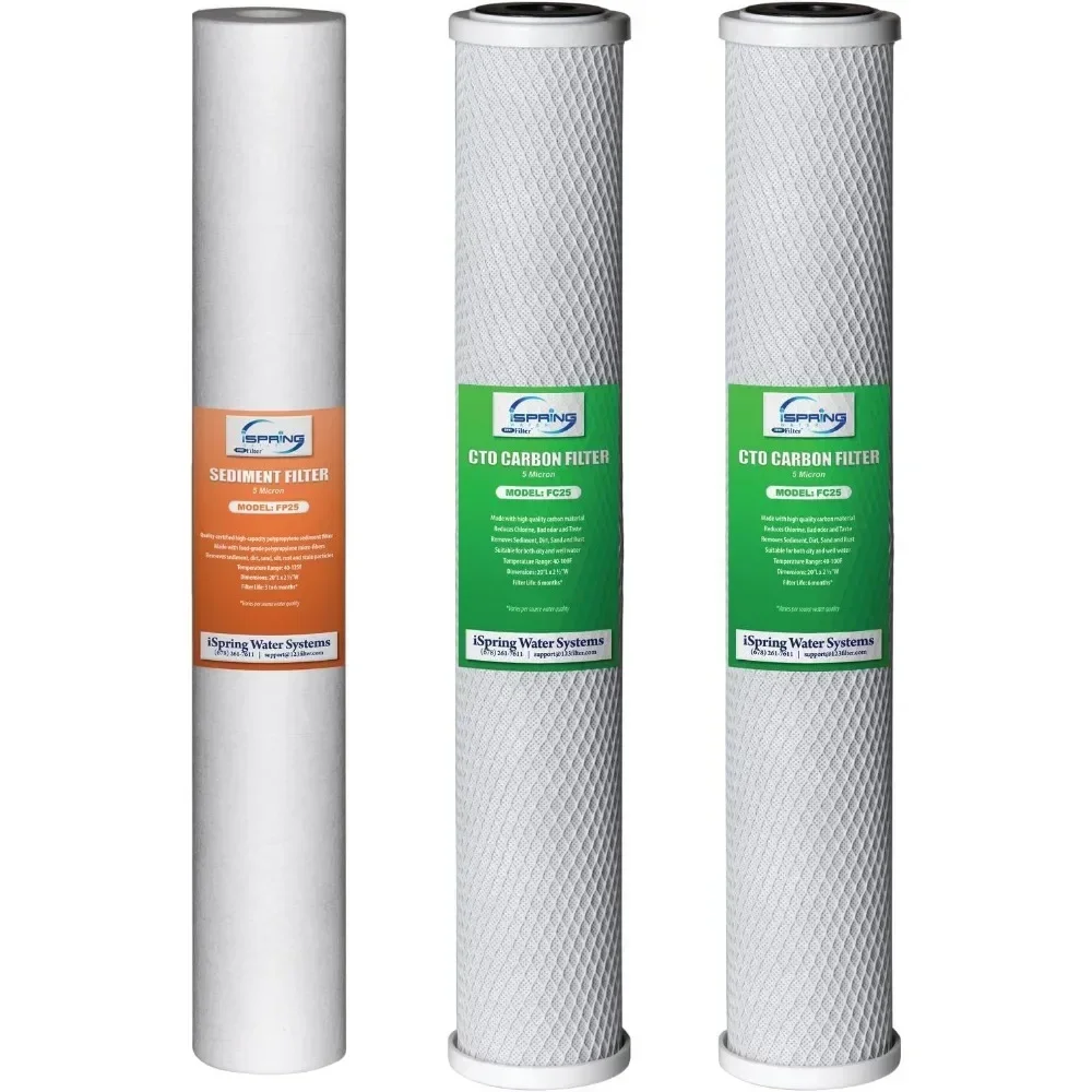 Whole House Water Filter System, Reduces Chlorine,Sediment,Taste,Odor, 3-Stage Water Filtration System W/ 20"x2.5" Filters