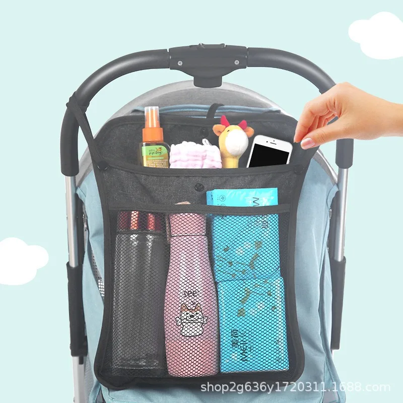 1pc Baby Stroller Hanging Bag Storage Double Layer Thickened Children’s Stroller Bag Hanging Mesh Umbrella Storage Sack