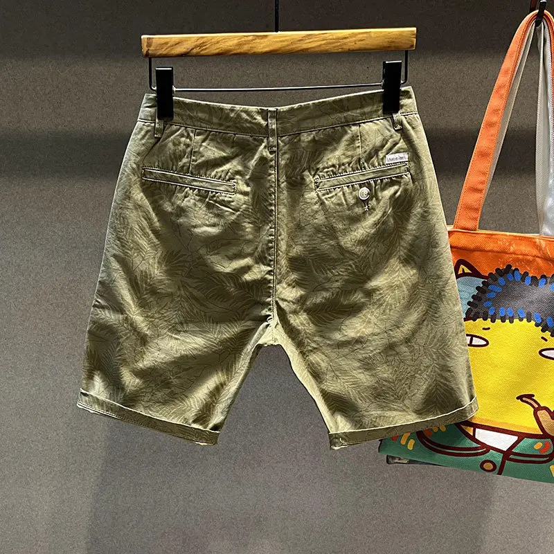 2024 New Leaves Camouflage Printed Casual Cargo Shorts Men's Summer Loose Stylish Beach Cropped Pants