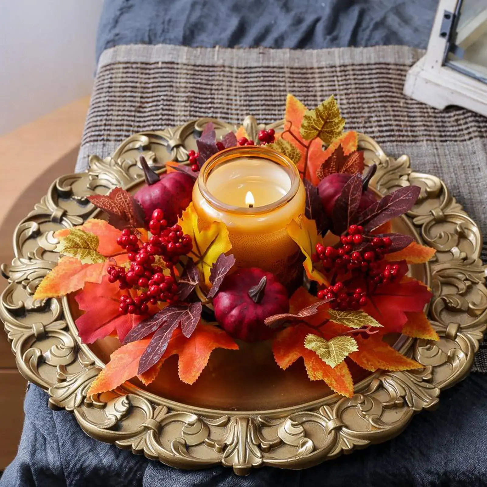 Lot De 6 Anneaux De Bougie D'automne, Couronne De Bougie En Feuilles D' érable Avec