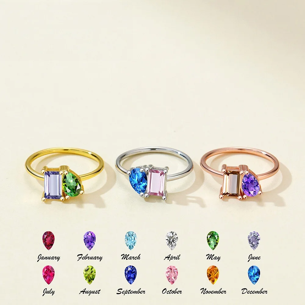 2025 New INS-style square and teardrop personality ring, DIY available, December birthstone, Valentine's Day gift 1