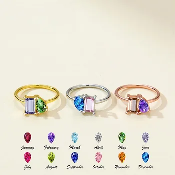 2025 New INS-style square and teardrop personality ring, DIY available, December birthstone, Valentine's Day gift 1