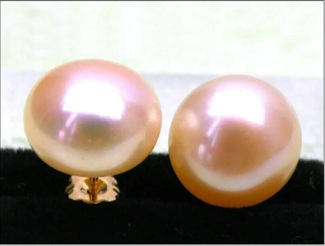 

Large quantity of AAAA 12-13mm genuine perfect pink South China Sea earrings pearl earrings 14Kp gold