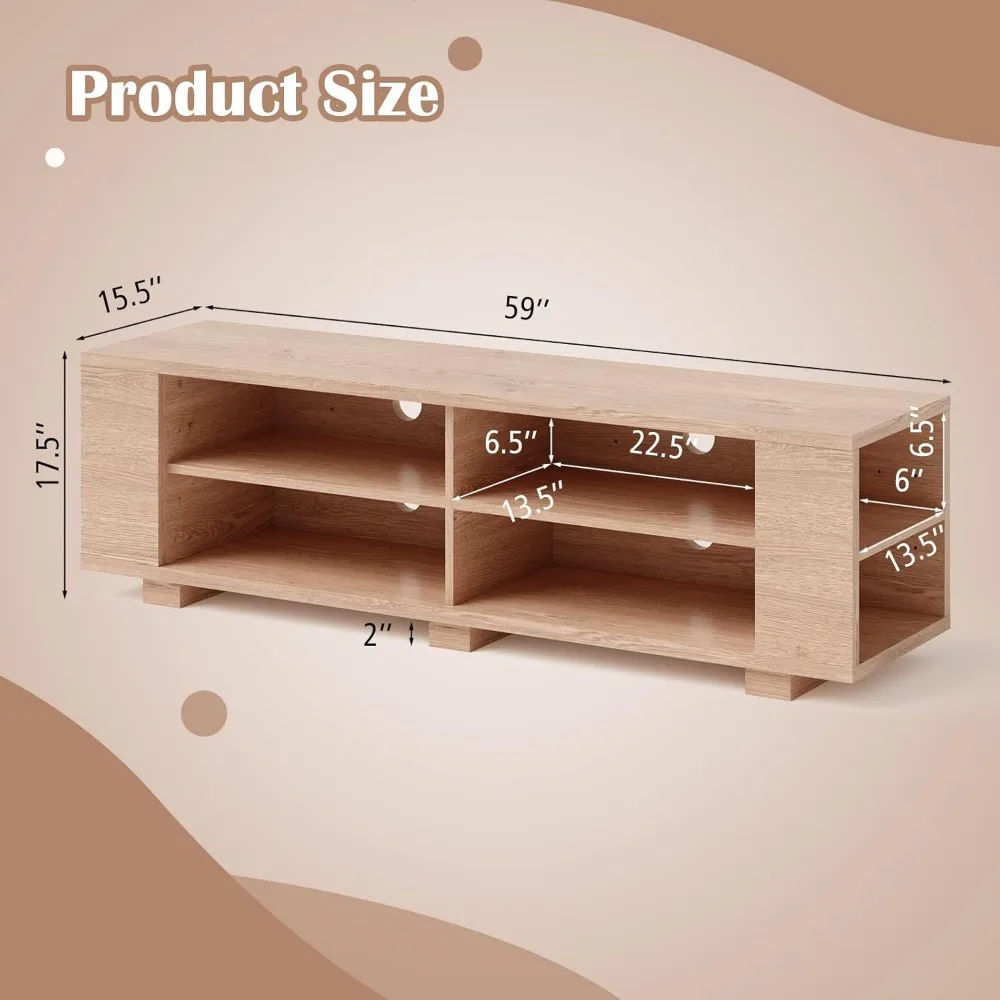 Wood TV Stand for TVs up to 65 Inch Flat Screen, Modern Entertainment Center with 8 Open Shelves, Farmhouse TV Storage Cabinet 5