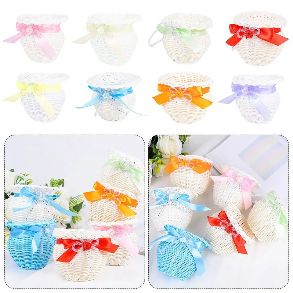 美しい手作りフラワーストレージバスケット手織り8色籐フラワー