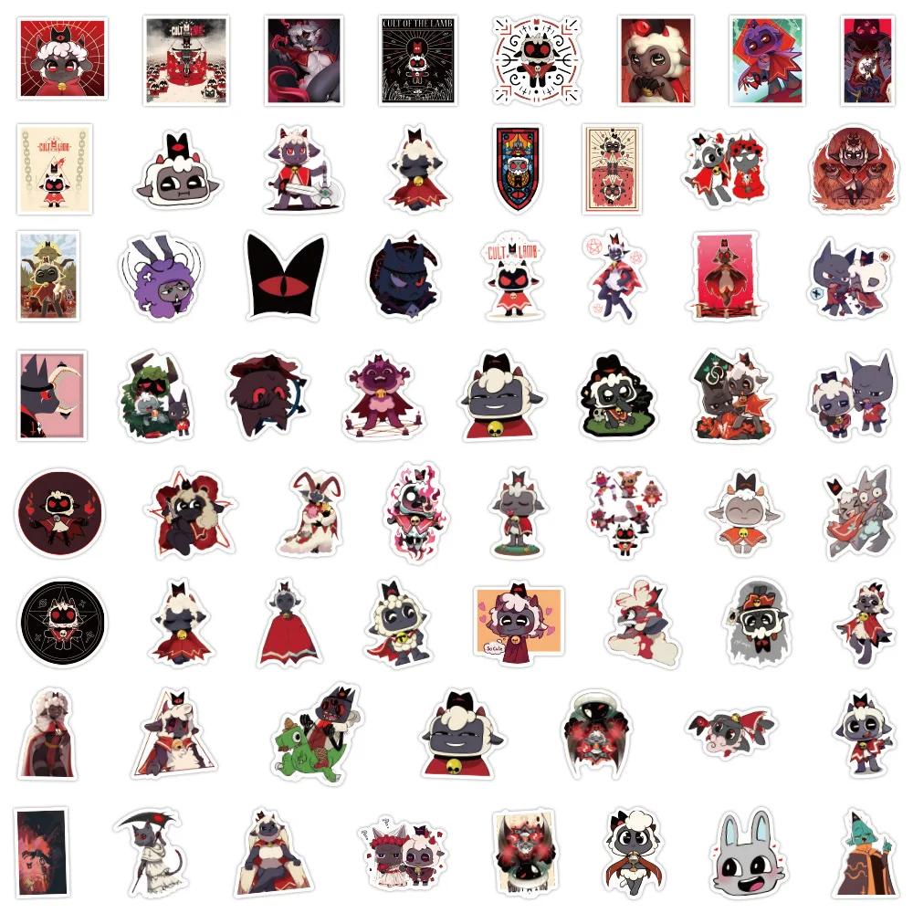 60PCS Cult of The Lamb 스티커 낙서 스티커 DIY 일기 전화 케이스 수제 스크랩북 미적 스티커