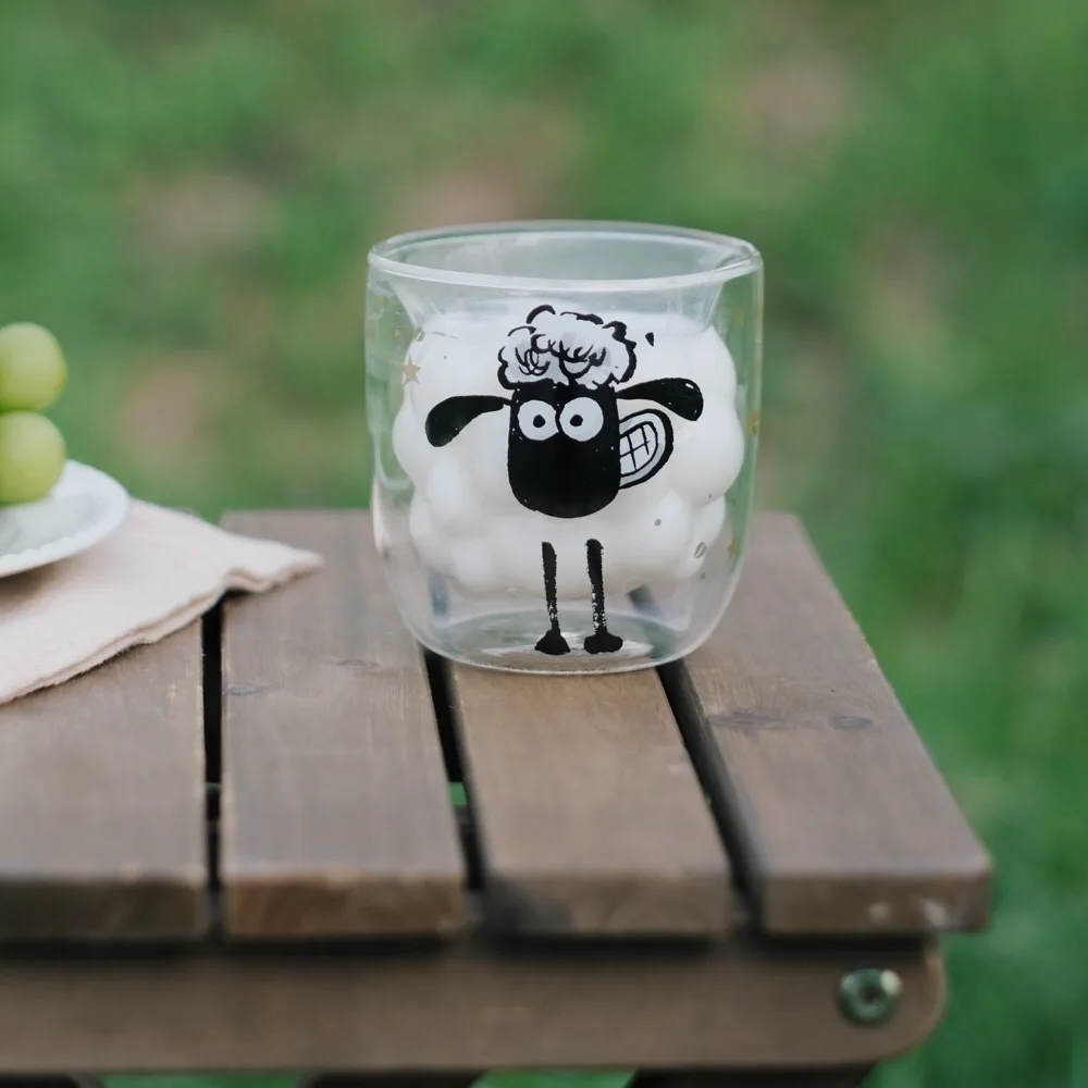 Verre isolé à Double paroi en forme de mouton, 250ml, bouteille d'eau, tasse  à café, tasse à lait, mignon, tasses à café, verres à boire