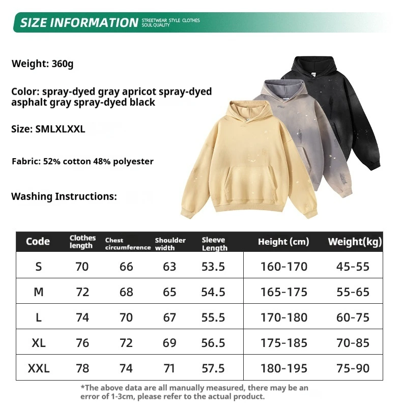 Splashed Ink Vintage Hoodies Männer Schwergewicht Streetwear Zerfetzte Kanten Übergroße Tropfen Schulter Herbst Winter Fleece Gefüttert Neue 2025 – Detail 1