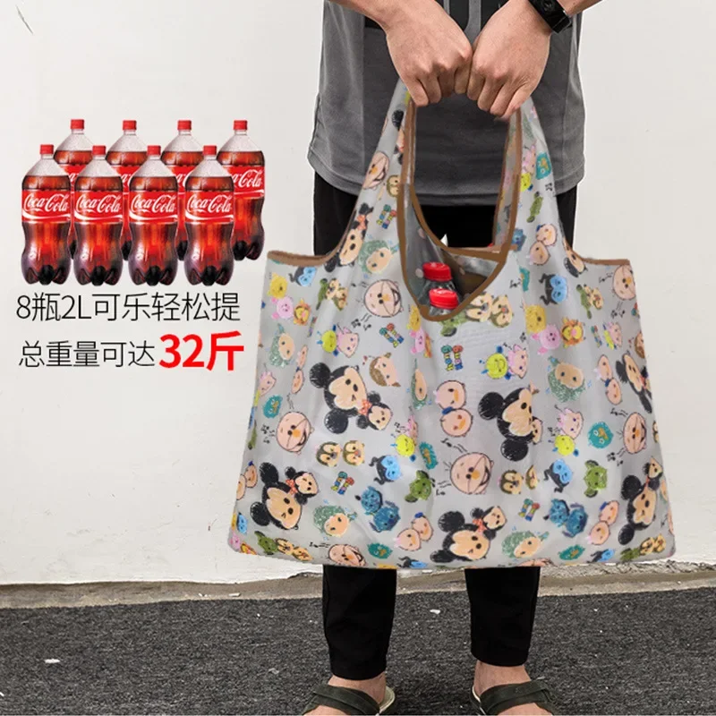 Disney Stitch Tote Bags for Women Mickey Mouse Winnie The Pooh Anime Large Capacity Shopping Bags Folding Storage Bag Handbags