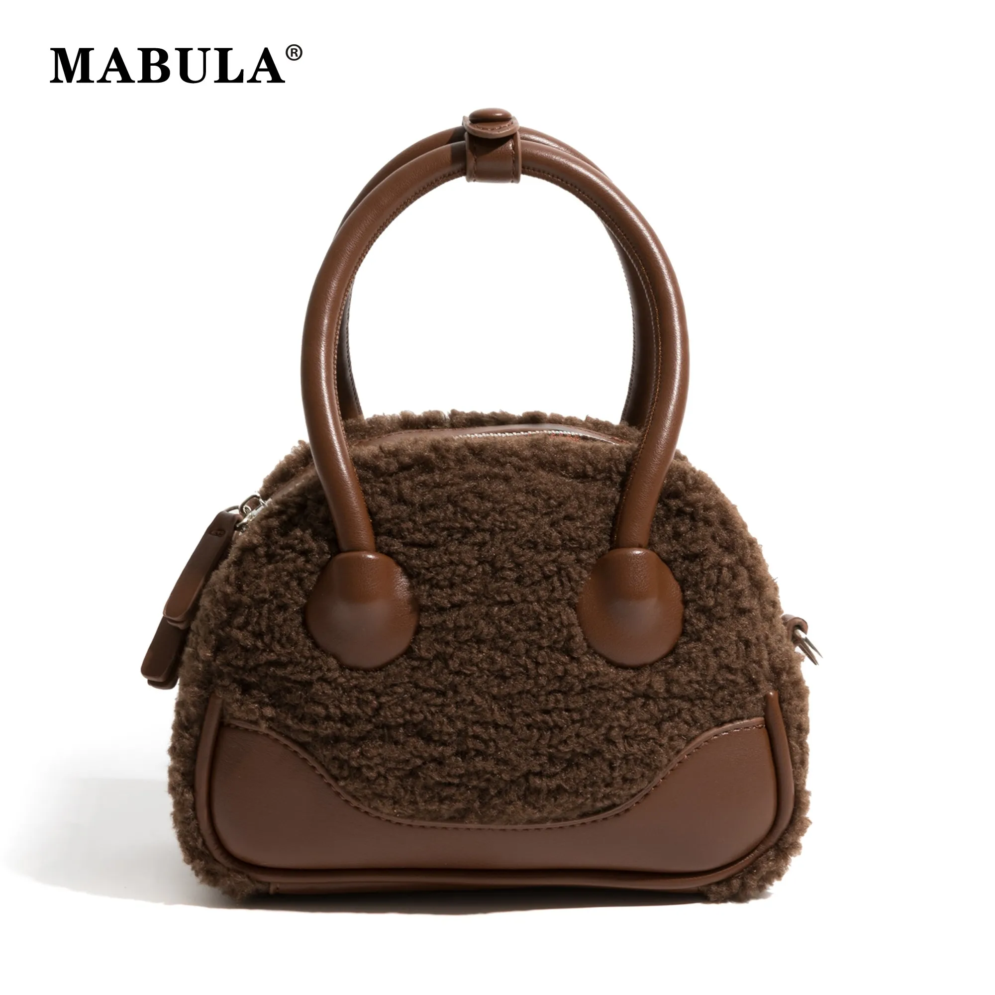 

Роскошная дизайнерская женская сумка-тоут MABULA из искусственного меха, модная коричневая винтажная зимняя дамская сумочка для телефона в стиле боулинга из ягненка